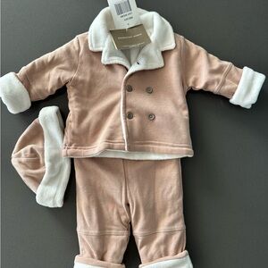 0-3 months Adorable Beige and White Baby Outfit Set